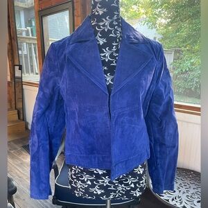 Mango genuine leather suede jacket royal blue